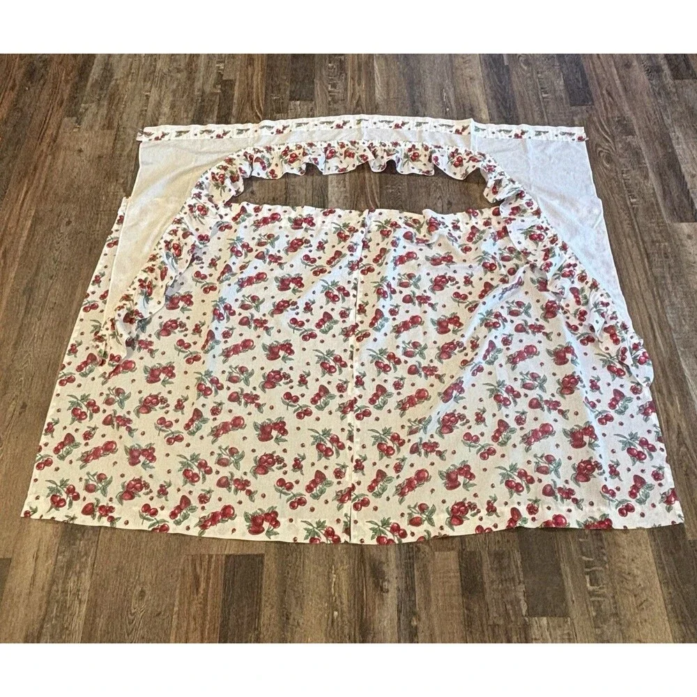 Vtg. Strawberry Apple Fruit Kitchen Cafe Curtains Valance Cottage Core Farmhouse